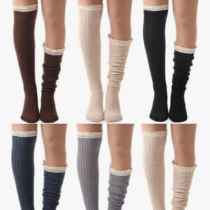 NEW!!! Lot of 5 pair of Cotton Thigh High Socks with Lace Trim